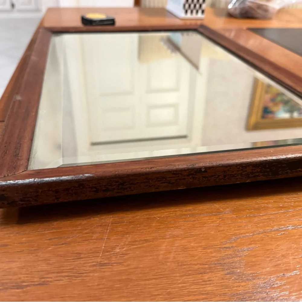 Antique Wood Framed Beveled Mirror 13.5” x 21.5”